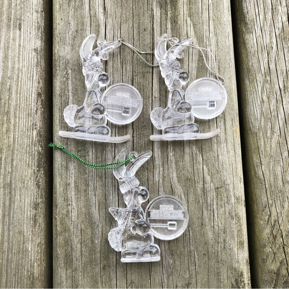 3 Vintage 1992 ENERGIZER BUNNY ORNAMENTS / Christmas Skies / 2 different designs